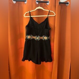 Elegant Black Embroidered Jumpsuit